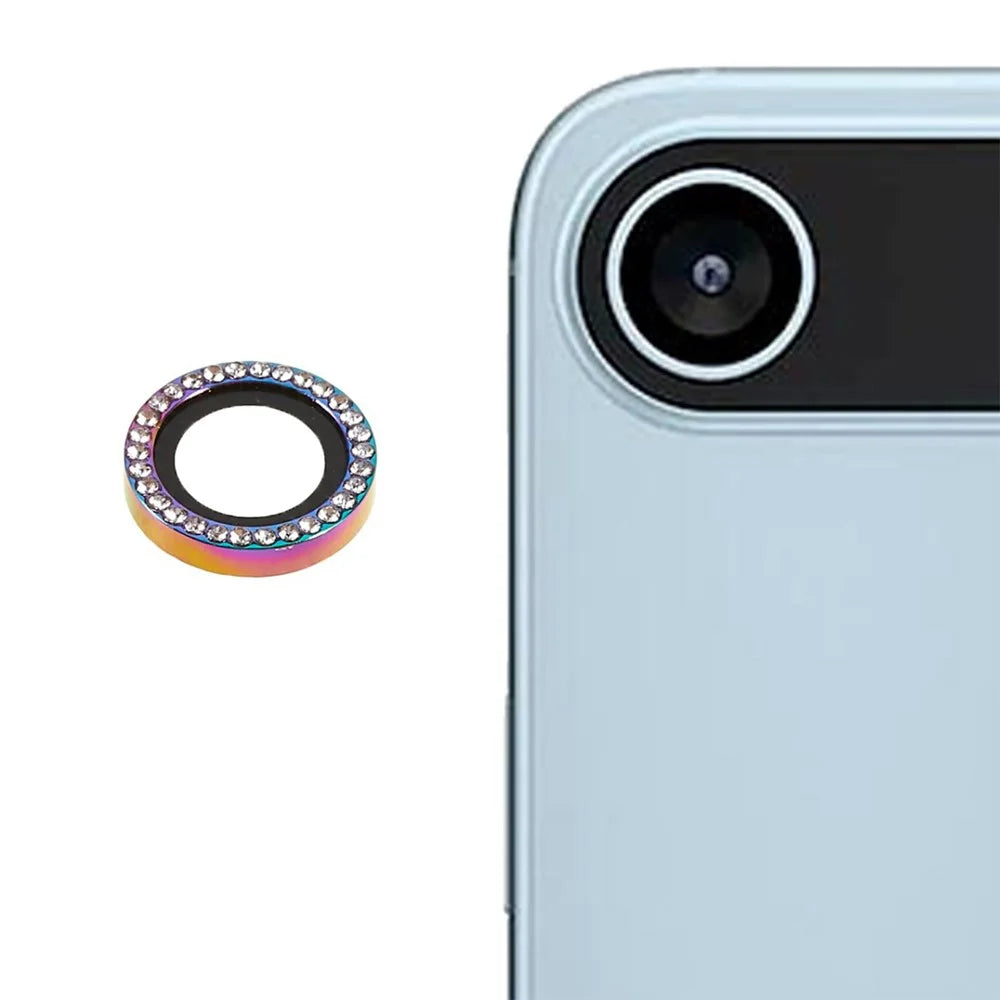 For iPhone Air Camera Lens Protector Rhinestone Metal Frame + Tempered Glass Rear Lens Film - Colorful - 1