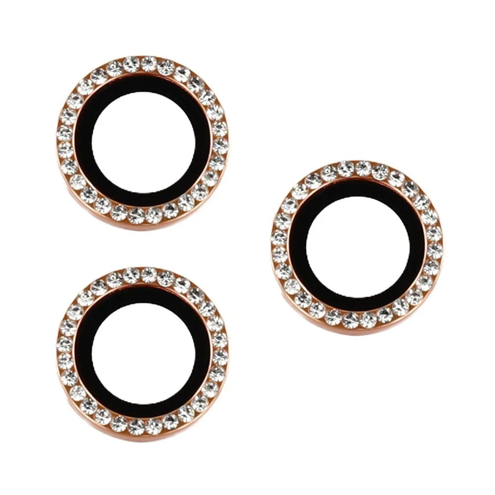 For iPhone 17 Pro Max / 17 Pro Camera Lens Protector Rhinestone Metal Frame + Tempered Glass Rear Lens Film - Gold - 2
