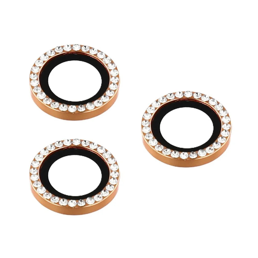 For iPhone 17 Pro Max / 17 Pro Camera Lens Protector Rhinestone Metal Frame + Tempered Glass Rear Lens Film - Gold - 3