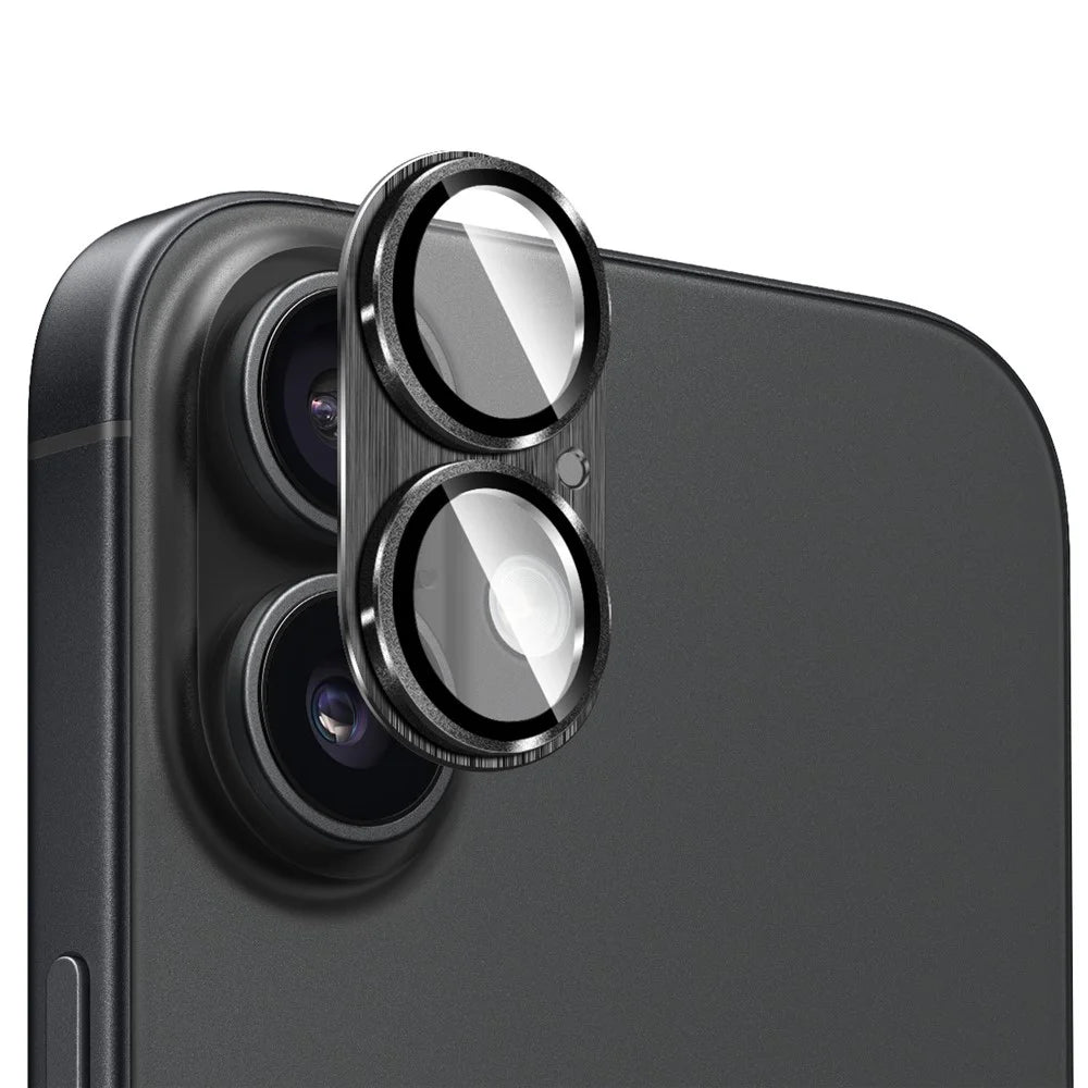 ENKAY HAT PRINCE For iPhone 17 Camera Lens Protector Brushed AR Metal + Tempered Glass Lens Film - Black - 1