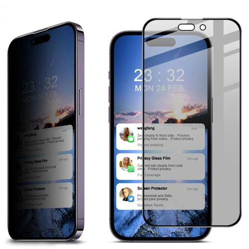 IMAK Full Screen Protector for iPhone 14 Pro, Anti-spy Privacy Protection Tempered Glass Full Glue Screen Film - 1