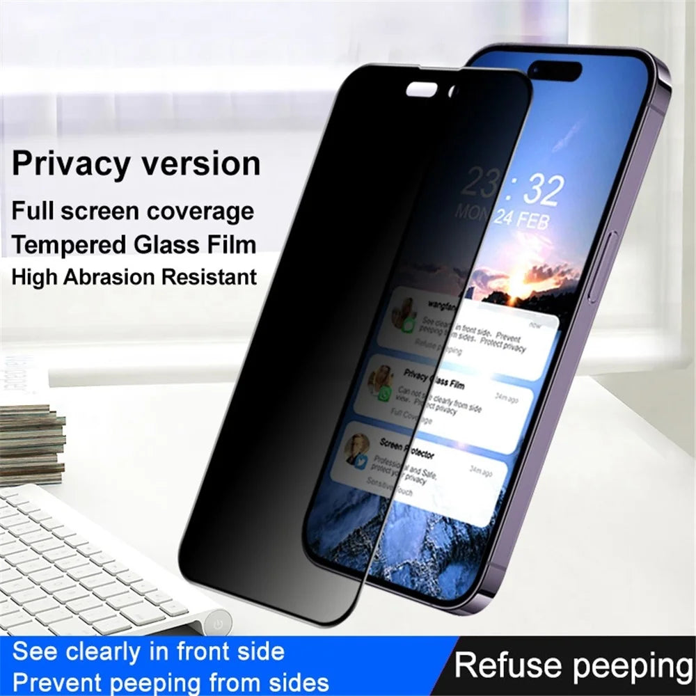 IMAK Full Screen Protector for iPhone 14 Pro, Anti-spy Privacy Protection Tempered Glass Full Glue Screen Film - 3