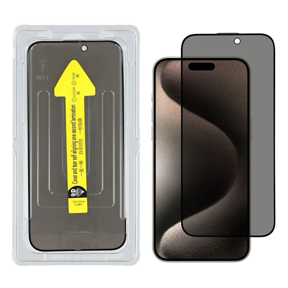For iPhone 15 Pro Anti-Spy Screen Protector Silk Print High Aluminium-silicon Glass Film with Easy Installation Tool - 1