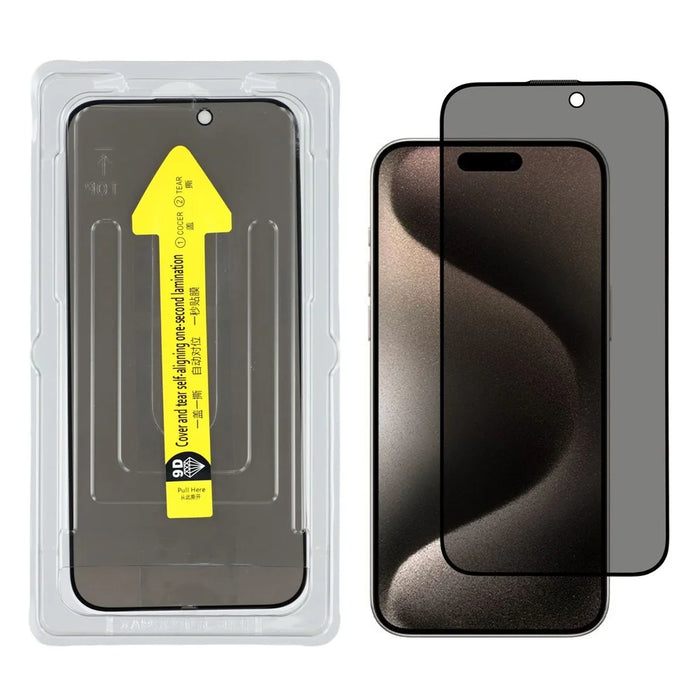 For iPhone 15 Pro Anti-Spy Screen Protector Silk Print High Aluminium-silicon Glass Film with Easy Installation Tool - 1