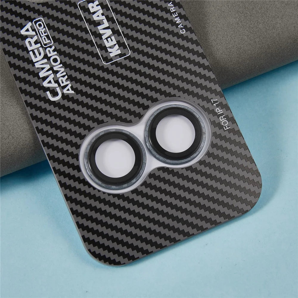 For iPhone 17 Camera Lens Protector Aramid Fiber Textured Metal Tempered Glass Lens Film - Dark Blue - 6