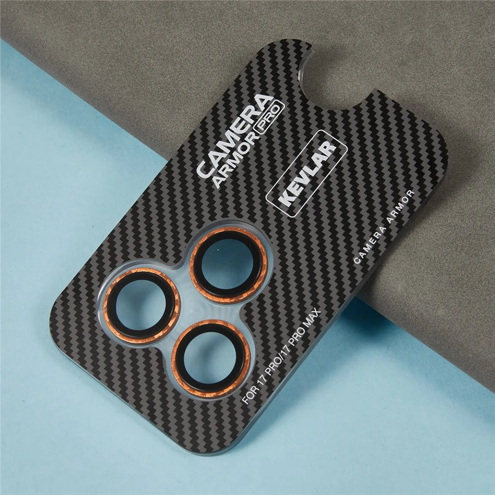 For iPhone 17 Pro Max / 17 Pro Camera Lens Protector Aramid Fiber Textured Metal Tempered Glass Lens Film - Orange - 4