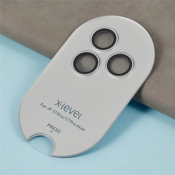 X-LEVEL For iPhone 17 Pro Max  /  17 Pro Camera Lens Protector AR Rhinestones Decor HD Lens Film - Grey - 4