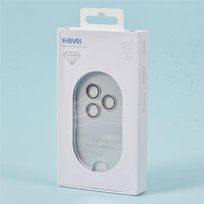 X-LEVEL For iPhone 17 Pro Max  /  17 Pro Camera Lens Protector AR Rhinestones Decor HD Lens Film - Grey - 6