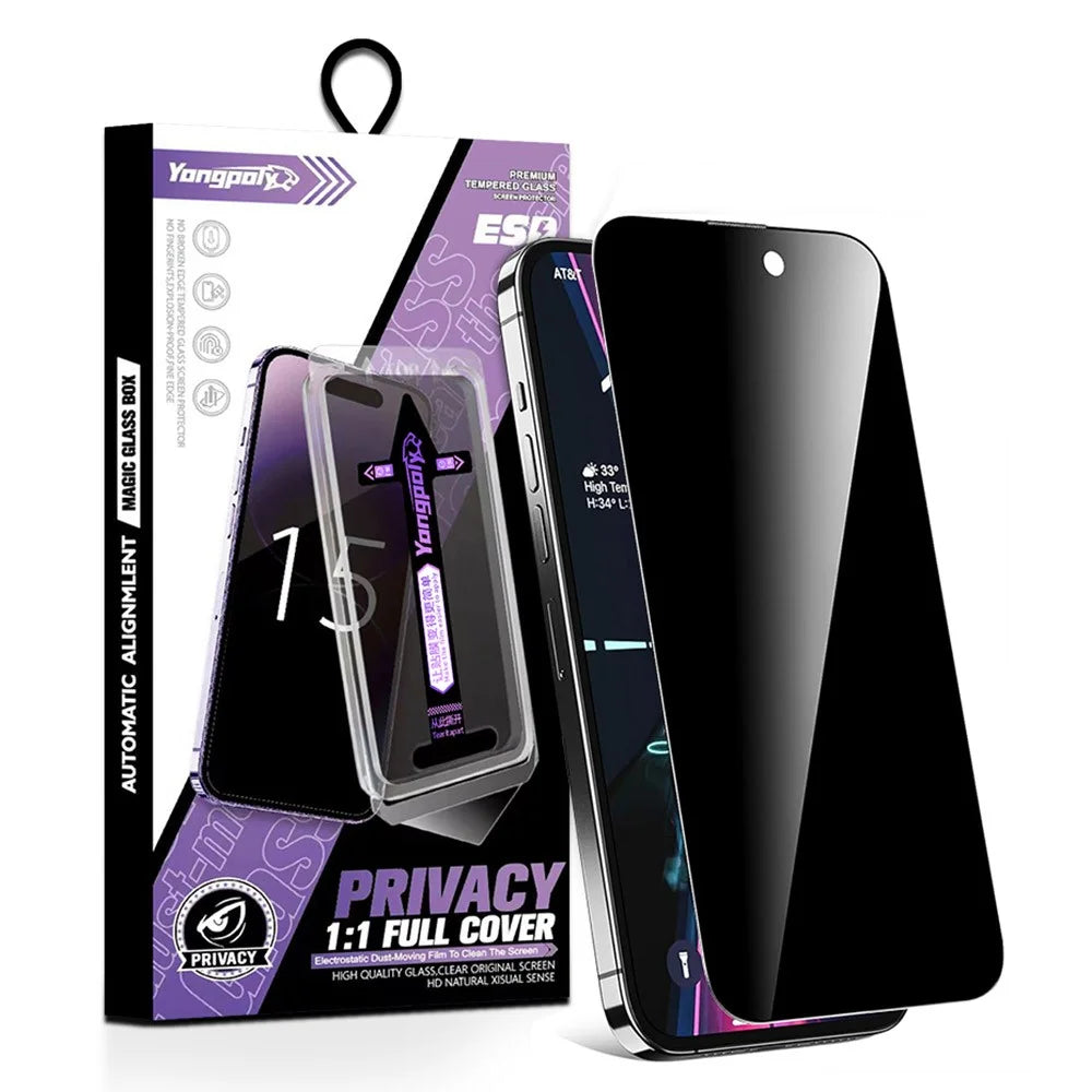 YONGPOLY For iPhone 17 Pro Anti-Spy Full Screen Protector Auto-Dust Removal Tempered Glass Film - 1