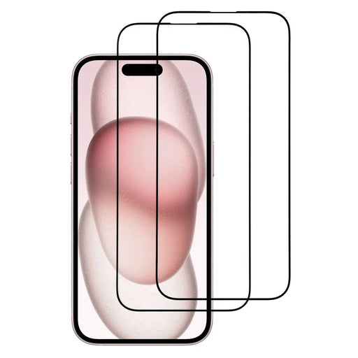 ITIETIE For iPhone 16  /  15 2PCS Tempered Glass 2.5mm High Aluminum Screen Protector Silk Printing Film - 1