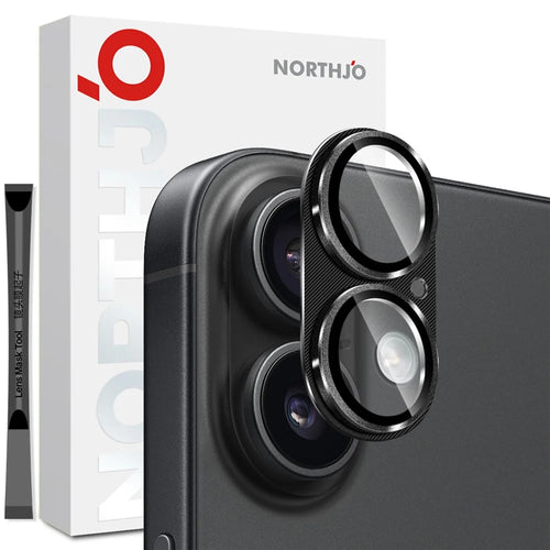 NORTHJO For iPhone 17 Camera Lens Protector CD Veins Integrated Metal Tempered Glass Lens Film - Black - 1