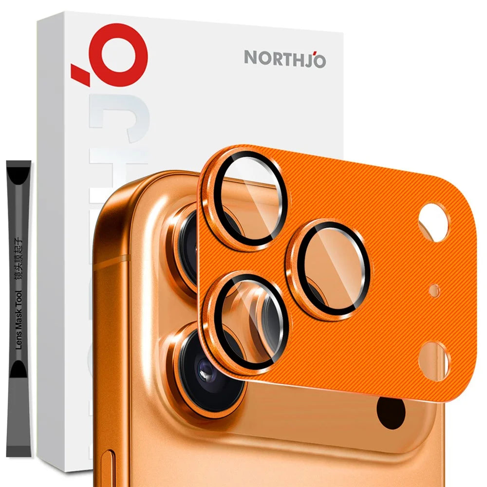 NORTHJO For iPhone 17 Pro Camera Lens Protector CD Veins Integrated Metal Tempered Glass Lens Film - Orange - 1