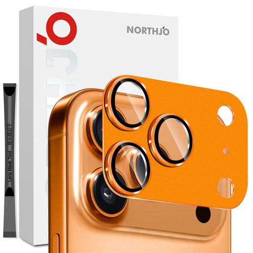 NORTHJO For iPhone 17 Pro Max Camera Lens Protector Matte Metal Lens Cover with Integrated 9H Tempered Glass Film - Orange - 1