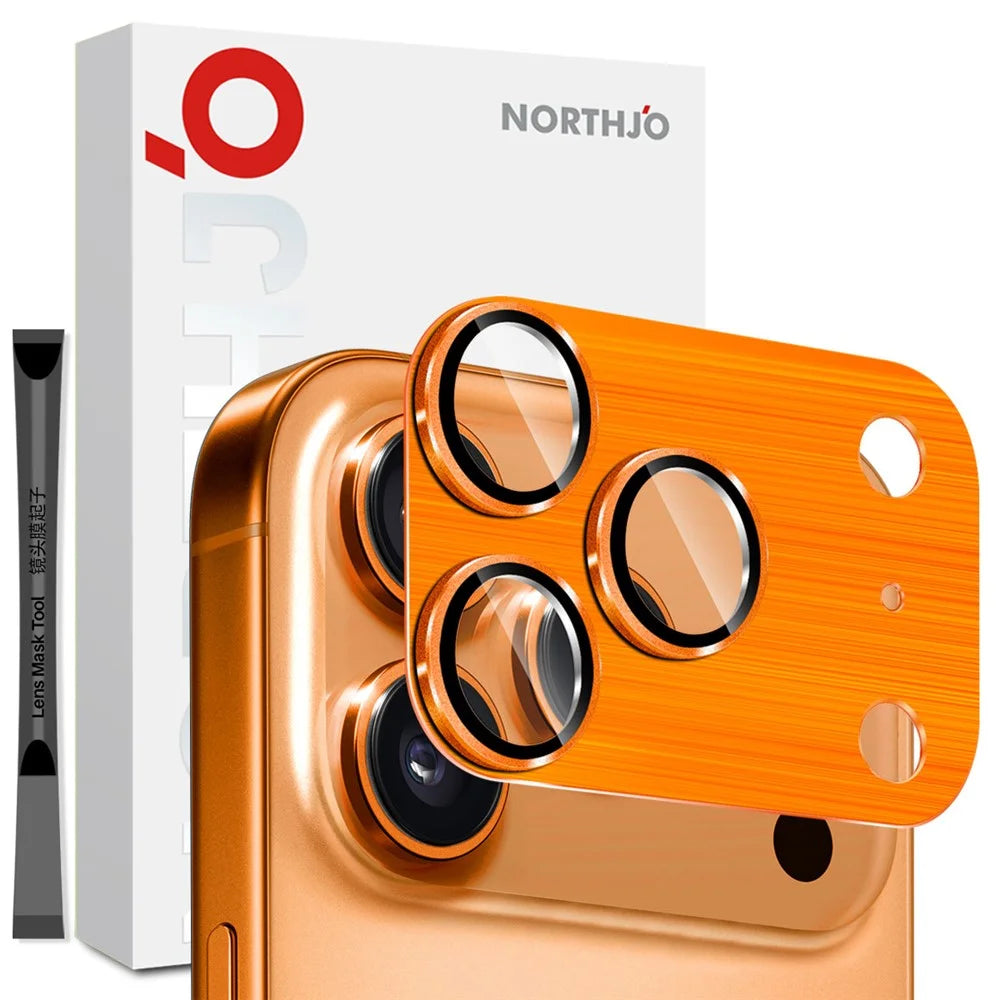 NORTHJO For iPhone 17 Pro Camera Lens Protector Brushed Integrated Metal Tempered Glass Lens Film - Orange - 1