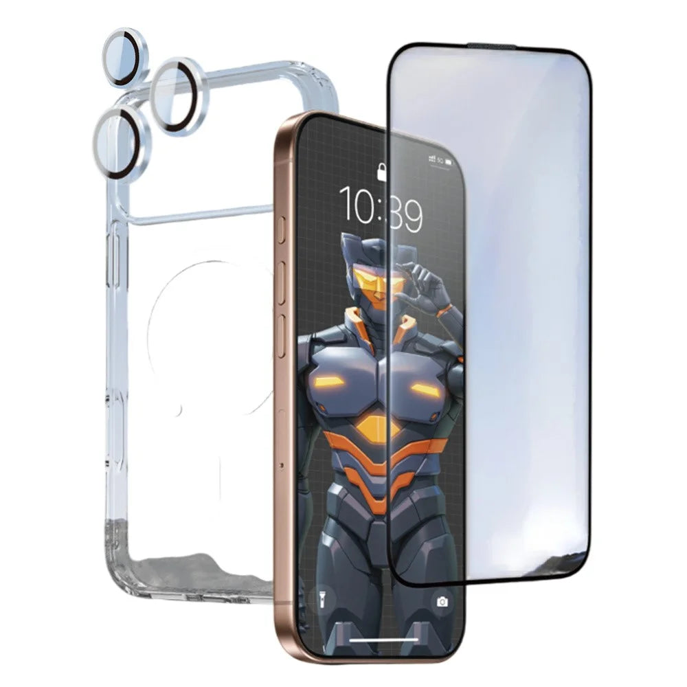 URR For iPhone 17 Pro Max Magnetic Case TPU + PC Clear Phone Cover with Screen Protector + Lens Film - 1