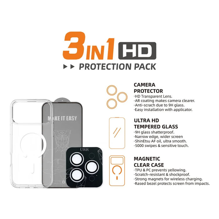URR For iPhone 17 Pro Max Magnetic Case TPU + PC Clear Phone Cover with Screen Protector + Lens Film - 2