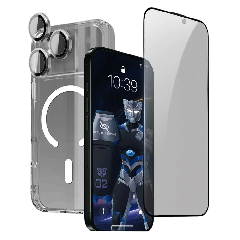 URR For iPhone 17 Pro Magnetic Case with Privacy Screen Protector / Lens Film TPU + PC Clear Phone Cover - 1