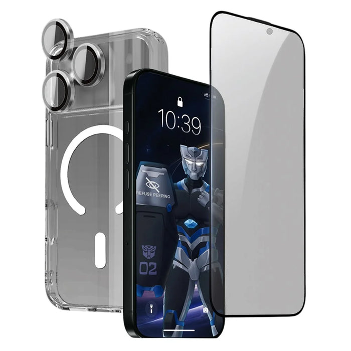 URR For iPhone 17 Pro Magnetic Case with Privacy Screen Protector / Lens Film TPU + PC Clear Phone Cover - 1