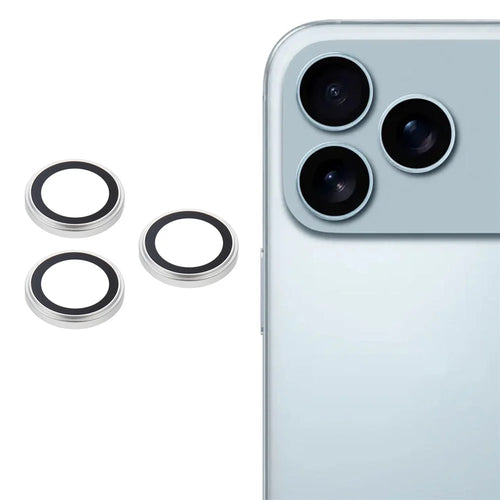 For iPhone 17 Pro / 17 Pro Max Camera Lens Protector Metal Ring Tempered Glass Lens Film (Raised Edge) - Silver - 1