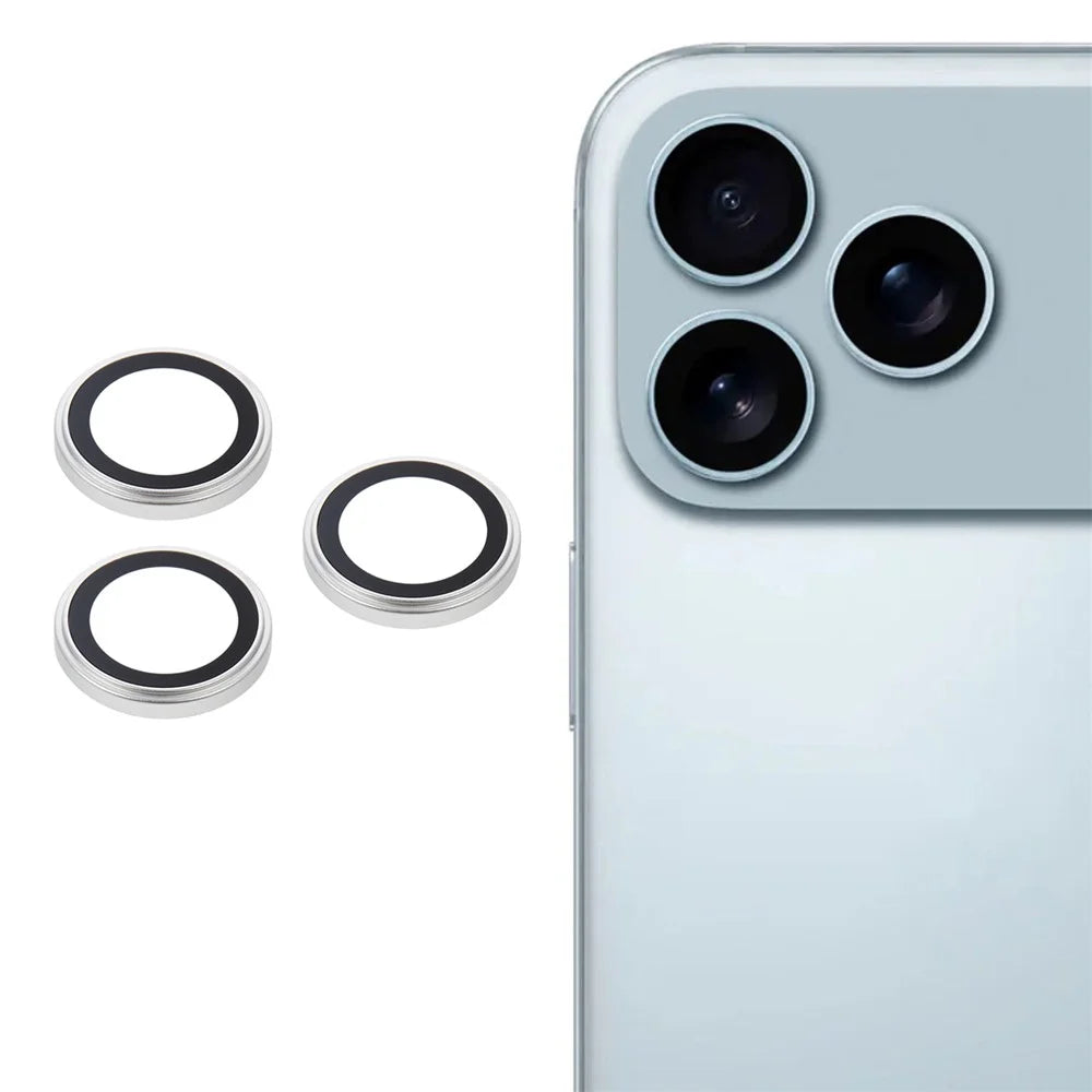 For iPhone 17 Pro / 17 Pro Max Camera Lens Protector Metal Ring Tempered Glass Lens Film (Raised Edge) - Silver - 1