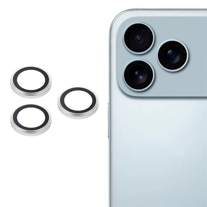 For iPhone 17 Pro / 17 Pro Max Camera Lens Protector Metal Ring Tempered Glass Lens Film (Raised Edge) - Silver - 1
