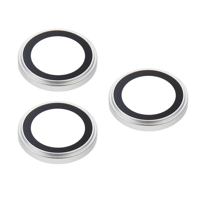For iPhone 17 Pro / 17 Pro Max Camera Lens Protector Metal Ring Tempered Glass Lens Film (Raised Edge) - Silver - 3