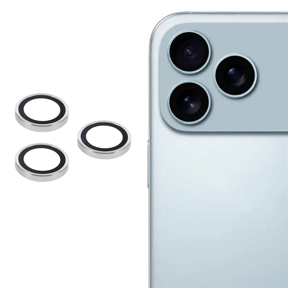 For iPhone 17 Pro Max  /  17 Pro Camera Lens Protector Metal Ring Tempered Glass Film - Silver - 1