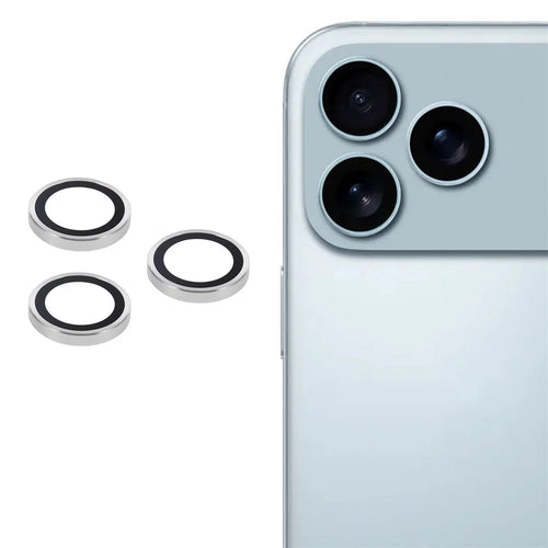 For iPhone 17 Pro Max  /  17 Pro Camera Lens Protector Metal Ring Tempered Glass Film - Silver - 1