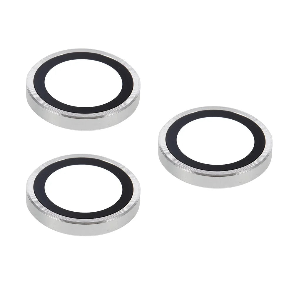 For iPhone 17 Pro Max  /  17 Pro Camera Lens Protector Metal Ring Tempered Glass Film - Silver - 3