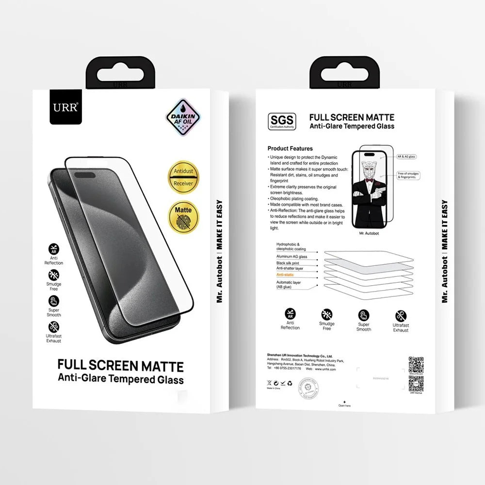URR For iPhone 17 Pro Anti-Glare Screen Protector 0.26mm 9H Matte Tempered Glass Film Anti-Fingerprint - 5