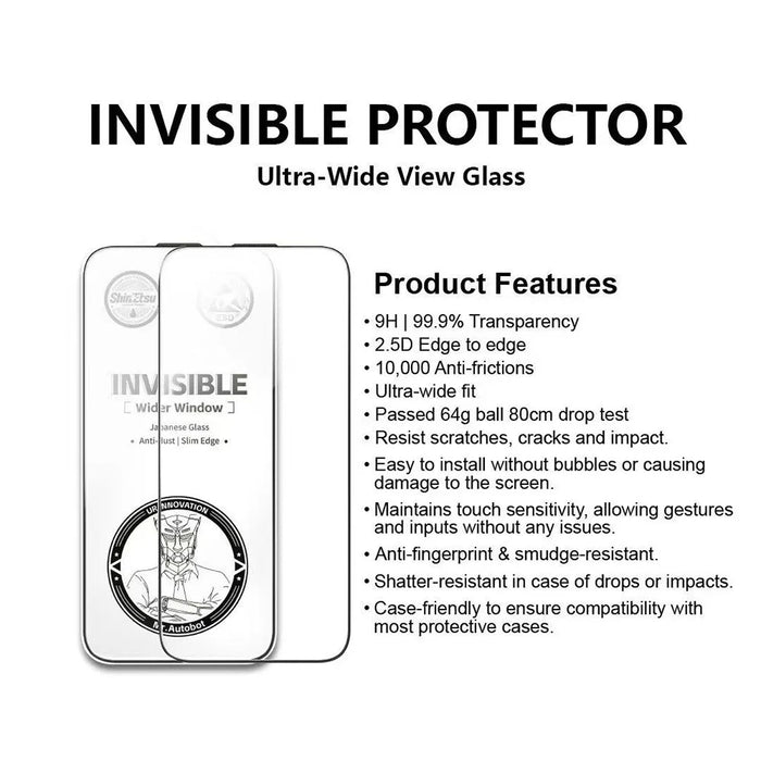 URR For iPhone 17 Pro HD Screen Protector Invisible Shield Ultra Slim Black Edge 9H Tempered Glass Film - 5