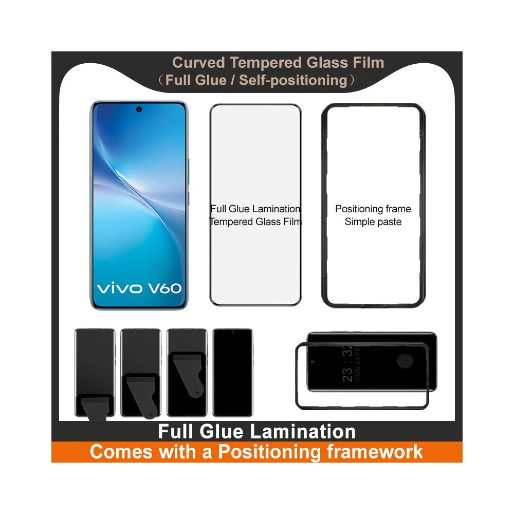 IMAK For vivo V60 5G Screen Protector 3D Curved Tempered Glass Film with Positioning Frame (Fingerprint Unlock) - 5