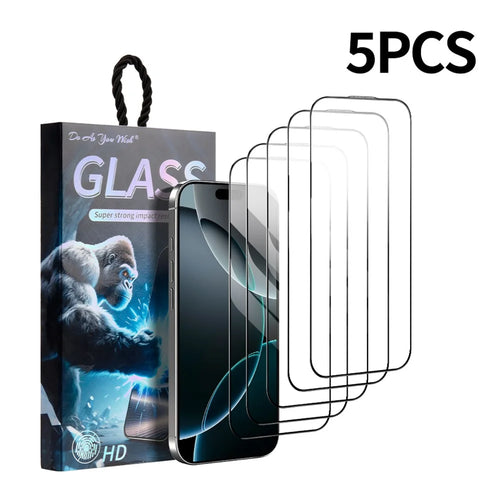 DO AS YOU WISH 5Pcs For iPhone 16 Plus Screen Protector Silk Printing Full Glue High Aluminum-silicon Glass Film - 1