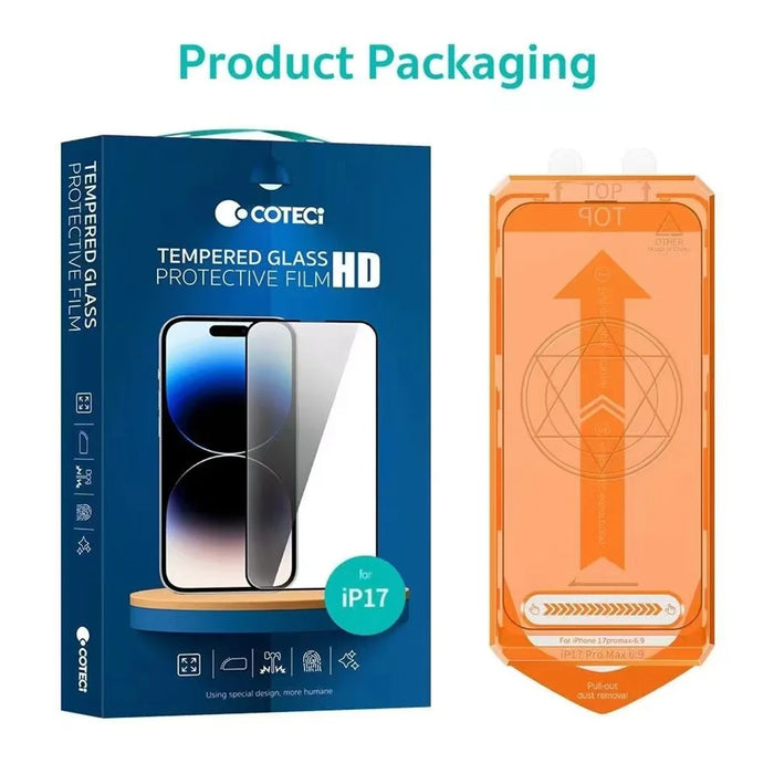 COTECI For iPhone 17 Pro Max Full Screen Protector HD Silk Printing Tempered Glass Film with Dust Removal Tool - 7