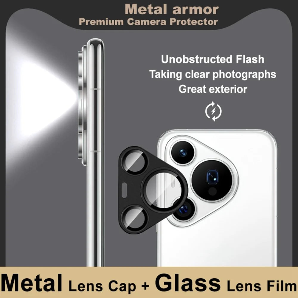 IMAK For Huawei Pura 70 Pro / Pura 70 Pro+ Camera Lens Film Metal Lens Cap + Tempered Glass Lens Protector - Black - 5