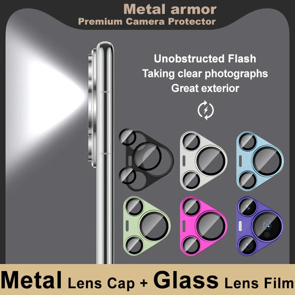 IMAK For Huawei Pura 70 Pro / Pura 70 Pro+ Camera Lens Film Metal Lens Cap + Tempered Glass Lens Protector - Black - 6