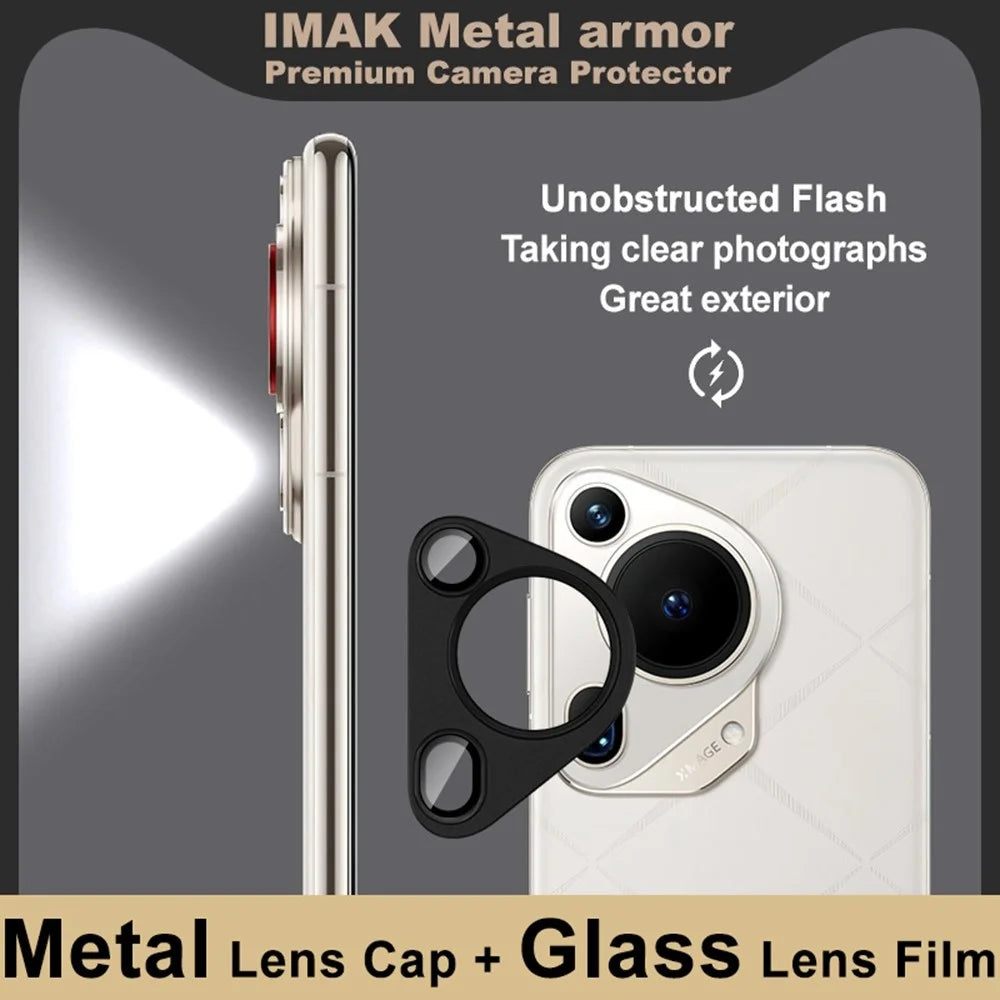 IMAK For Huawei Huawei Pura 70 Ultra Camera Lens Film Metal Lens Cap + Tempered Glass Lens Protector - Black - 5