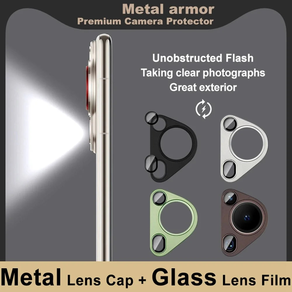 IMAK For Huawei Huawei Pura 70 Ultra Camera Lens Film Metal Lens Cap + Tempered Glass Lens Protector - Black - 6