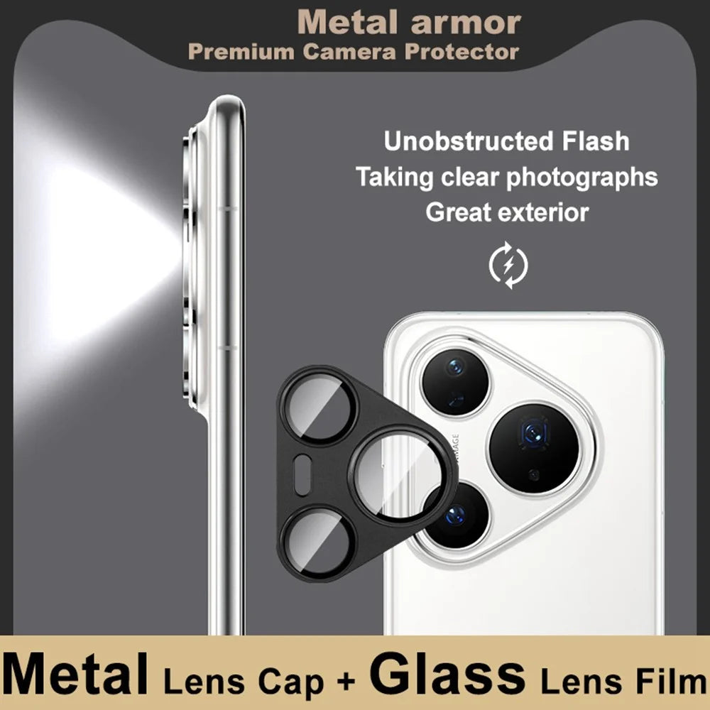IMAK For Huawei Pura 80 Pro / Pura 80 Pro+ Camera Lens Film Metal Lens Cap + Tempered Glass Lens Protector - Black - 5