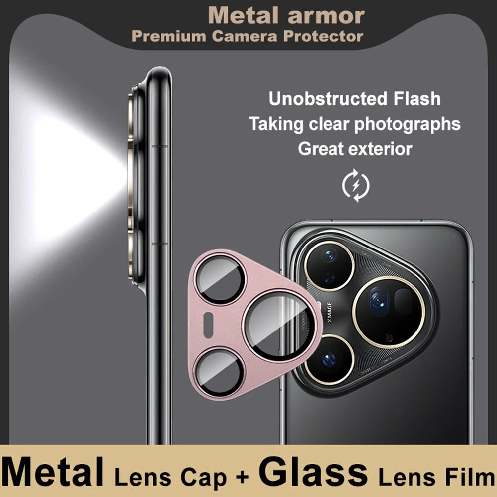 IMAK For Huawei Pura 80 Ultra Camera Lens Film Metal Lens Cap + Tempered Glass Lens Protector - Pink - 5