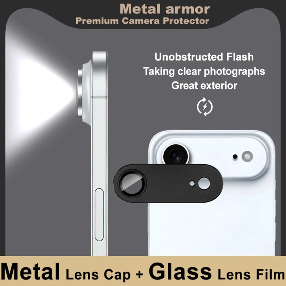 IMAK For iPhone Air Camera Lens Film Metal Lens Cap + Tempered Glass Lens Protector - Black - 5