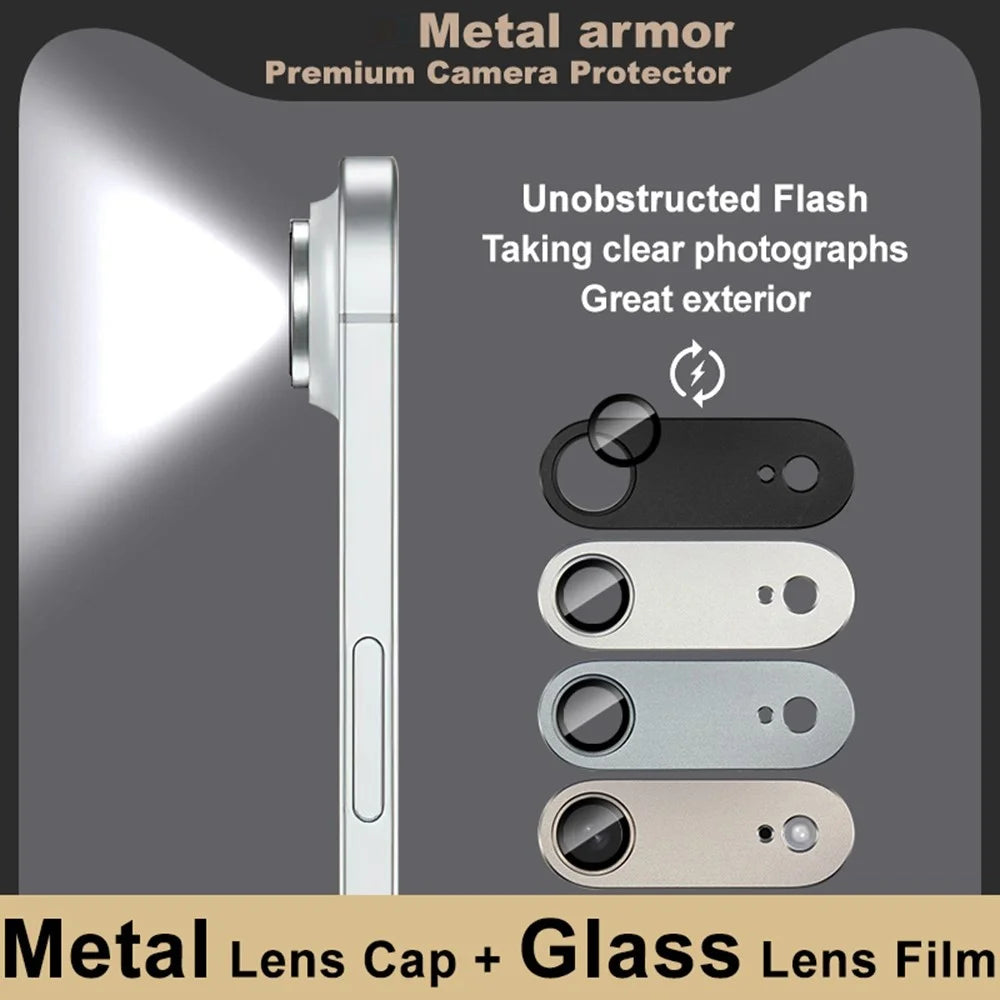 IMAK For iPhone Air Camera Lens Film Metal Lens Cap + Tempered Glass Lens Protector - Black - 6