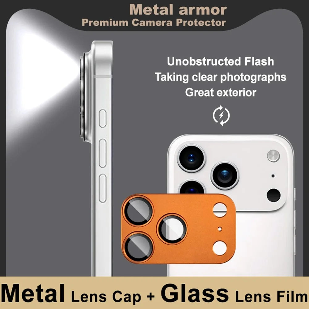 IMAK For iPhone 17 Pro Camera Lens Film Metal Lens Cap + Tempered Glass Lens Protector - Orange - 5