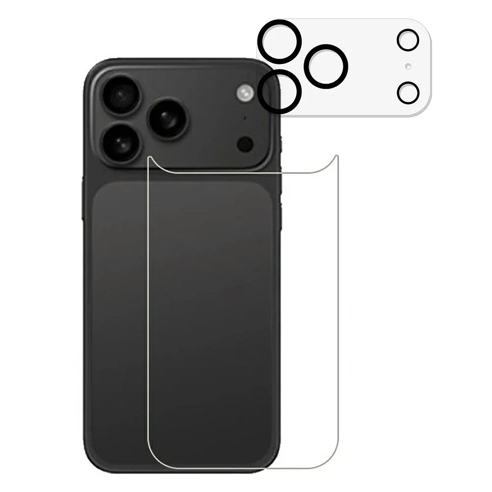 For iPhone 17 Pro Max Tempered Glass Back Film 2.5D Arc Edge Back Protector + Black Circle Lens Film - 1