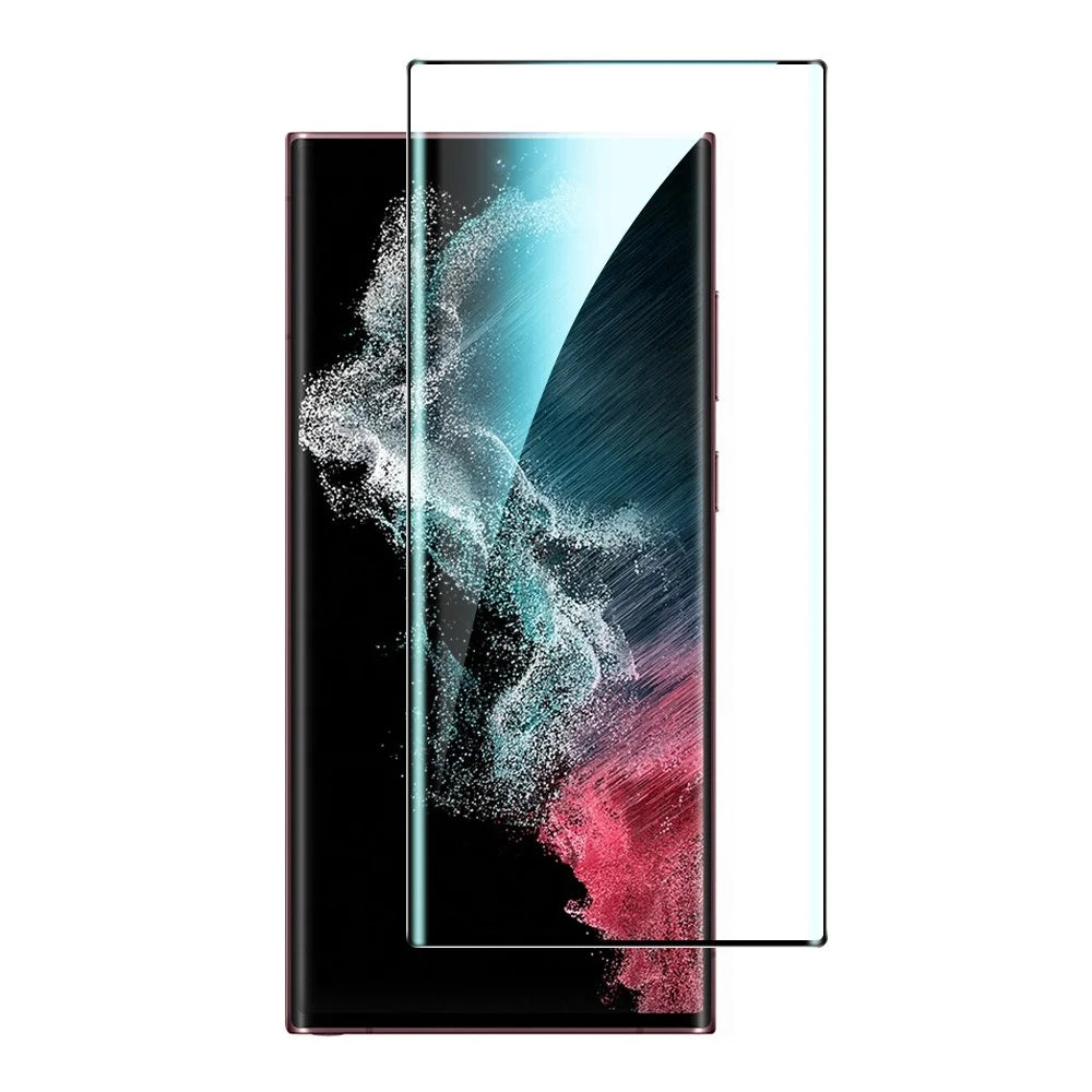 For Samsung Galaxy S22 Ultra 5G Side Glue Curved Tempered Glass Film Anti-explosion HD Clear Full Screen Protector - Black Edge - 1
