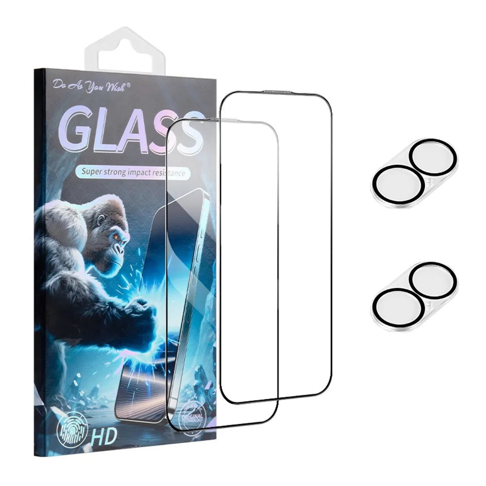 DO AS YOU WISH 2Pcs For iPhone 17 Silk Printing Full Glue High Aluminum-silicon Glass Film with 2Pcs AG Matte Lens Film - 1