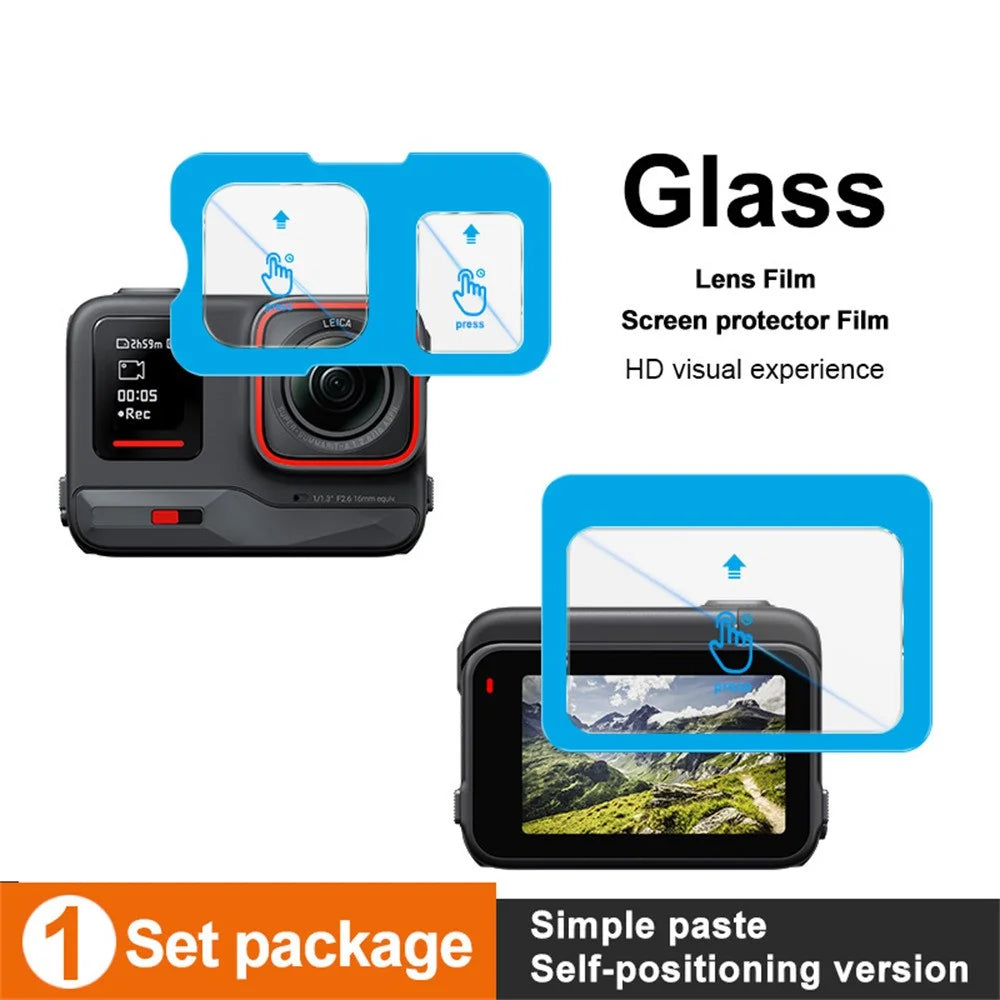 IMAK For Insta360 Ace Pro Tempered Glass Screen Protector + Lens Film Set with Self Positioning Frame - 3