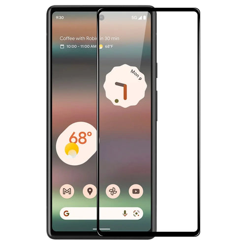 NORTHJO A+ Silk Printing High Aluminum-silicon Glass Film for Google Pixel 6a, 0.3mm 2.5D Anti-explosion Full Glue Full Screen Protector - Black - 1