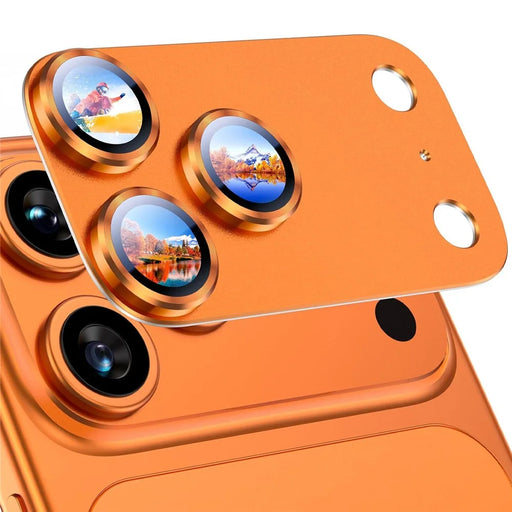 RURIHAI For iPhone 17 Pro Max Matte Full Coverage Camera Lens Protector Titanium Alloy Frame Tempered Glass Lens Film - Orange - 1