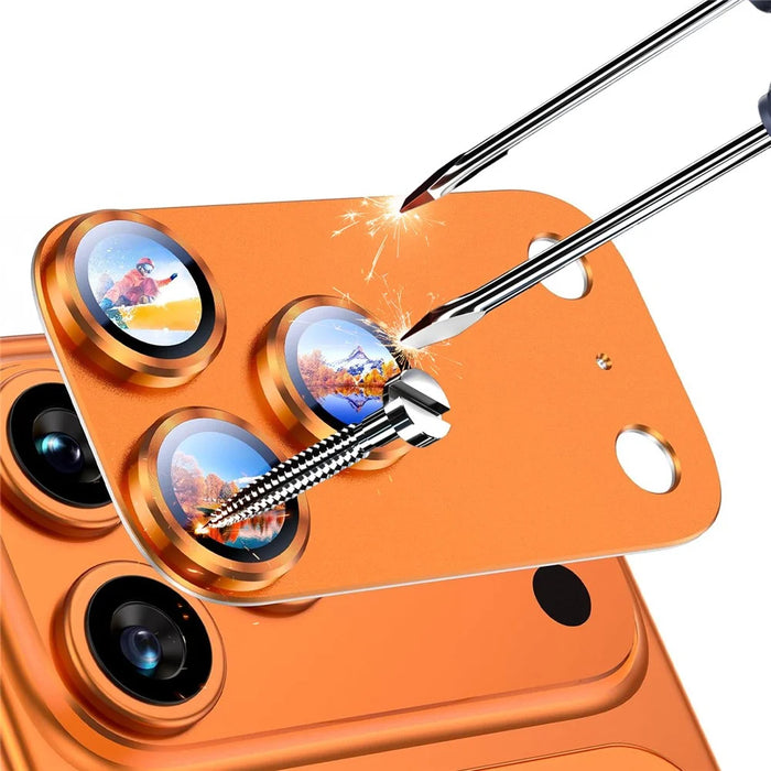 RURIHAI For iPhone 17 Pro Max Matte Full Coverage Camera Lens Protector Titanium Alloy Frame Tempered Glass Lens Film - Orange - 4